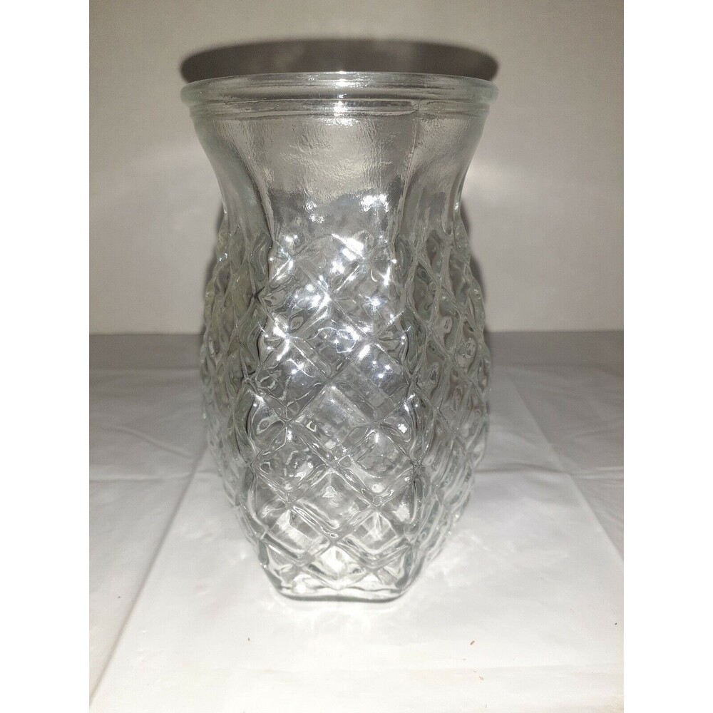Vintage Diamond Pattern 5 1/2" Floral Vase Hexagon Shape Round Top